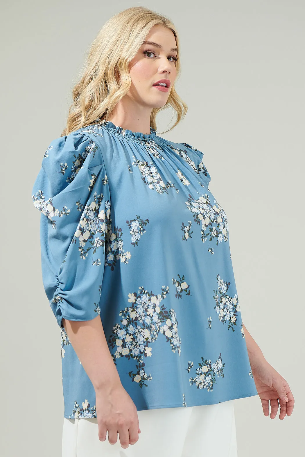 Moxie Floral Drape Sleeve Top Curve