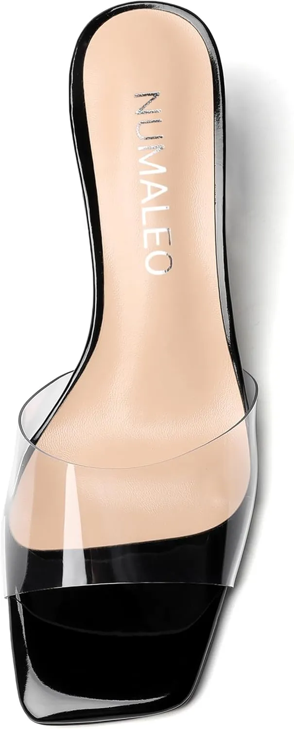 NUMALEO Womens Wedding Slip On Stylish Casual Open Toe Patent Stiletto Mid Heel Heeled Sandals 2.5 Inch