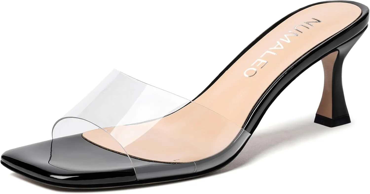 NUMALEO Womens Wedding Slip On Stylish Casual Open Toe Patent Stiletto Mid Heel Heeled Sandals 2.5 Inch