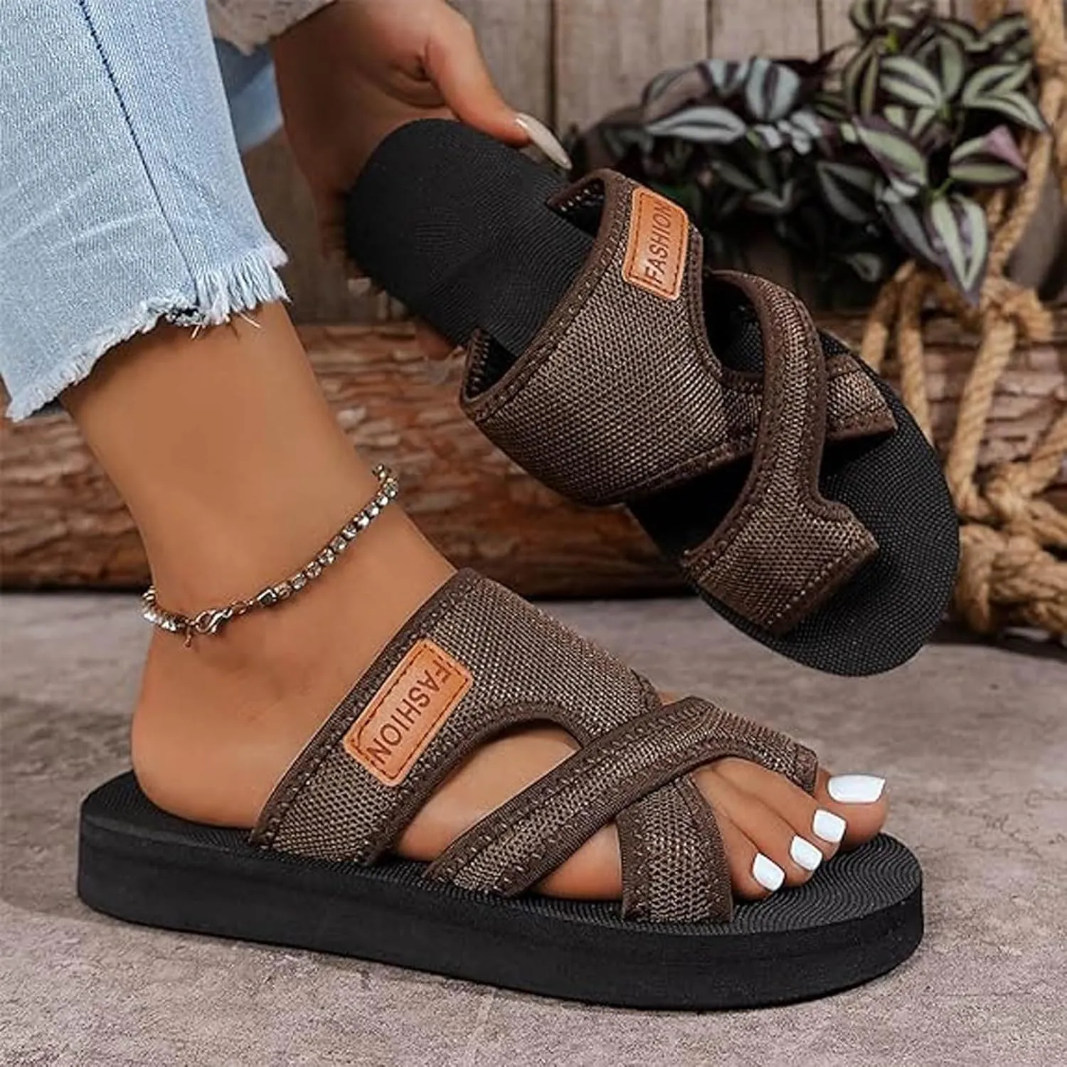 Orthopedic Slides for Women Mesh Sandals 2025 Open Toe Ring Toe Summer Comfortable Dressy Breathable Hollow Mesh Slide Sandals Slip On Fashionable Comfortable Sandal with Arch Support
