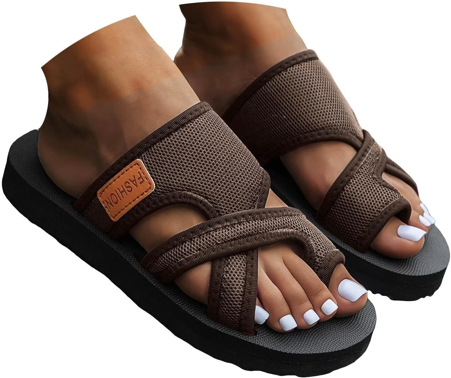 Orthopedic Slides for Women Mesh Sandals 2025 Open Toe Ring Toe Summer Comfortable Dressy Breathable Hollow Mesh Slide Sandals Slip On Fashionable Comfortable Sandal with Arch Support