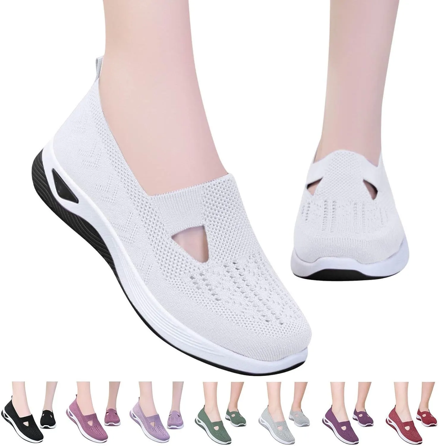 Orthowalk Shoes for Women Orthopedic Arch Support Woven Mesh Breathable Soft Sneakers Slip On Wide Diabetic Footwear