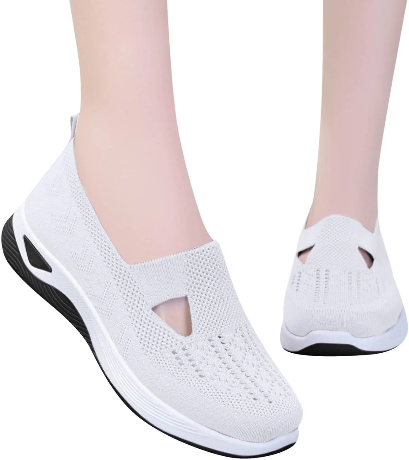 Orthowalk Shoes for Women Orthopedic Arch Support Woven Mesh Breathable Soft Sneakers Slip On Wide Diabetic Footwear
