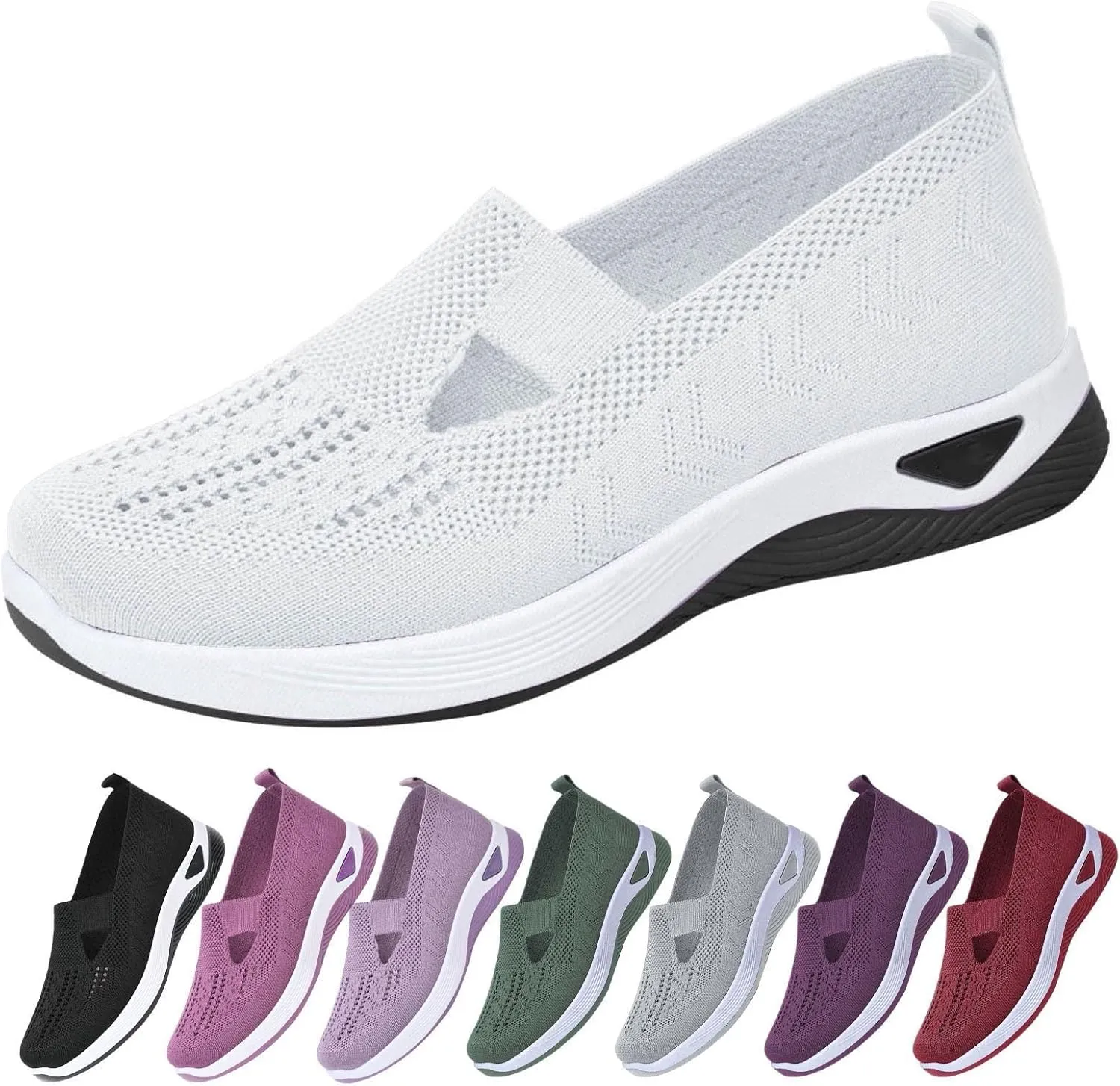 Orthowalk Shoes for Women Orthopedic Arch Support Woven Mesh Breathable Soft Sneakers Slip On Wide Diabetic Footwear
