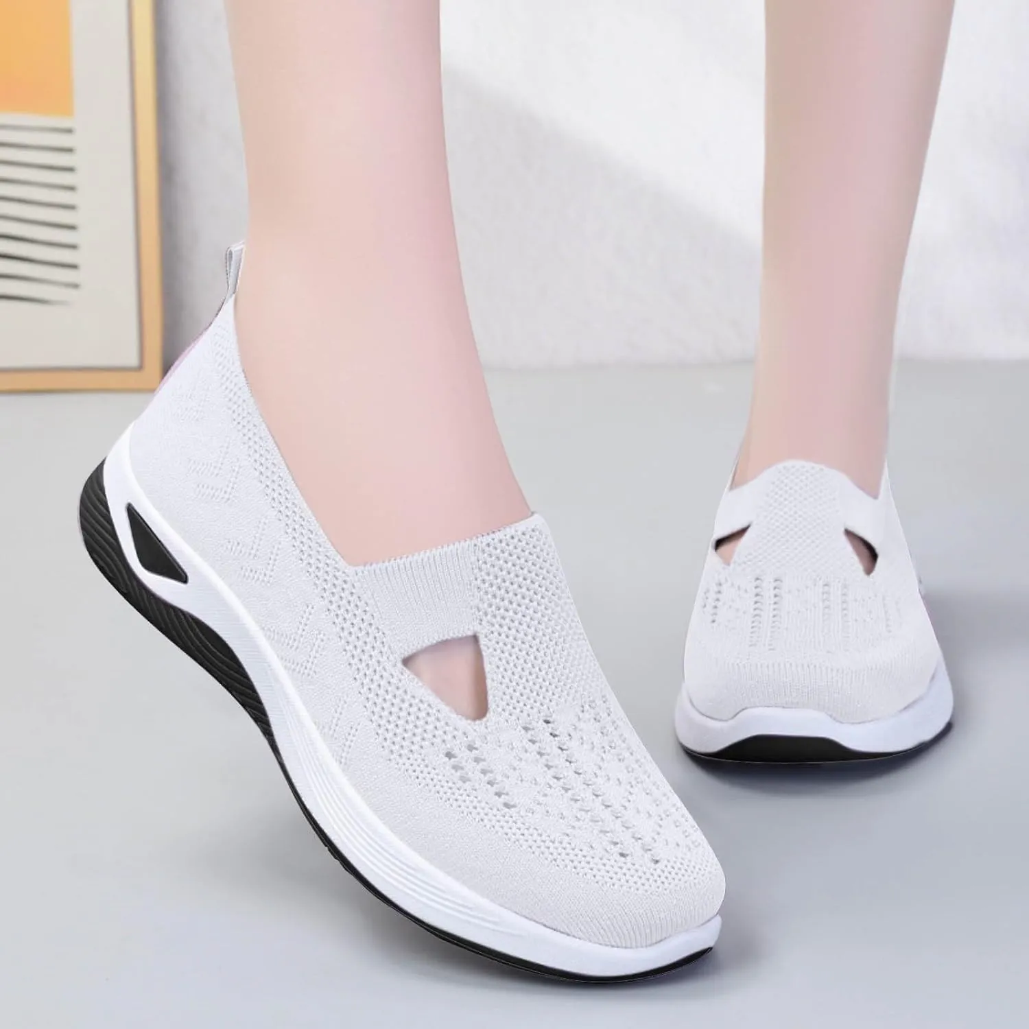 Orthowalk Shoes for Women Orthopedic Arch Support Woven Mesh Breathable Soft Sneakers Slip On Wide Diabetic Footwear