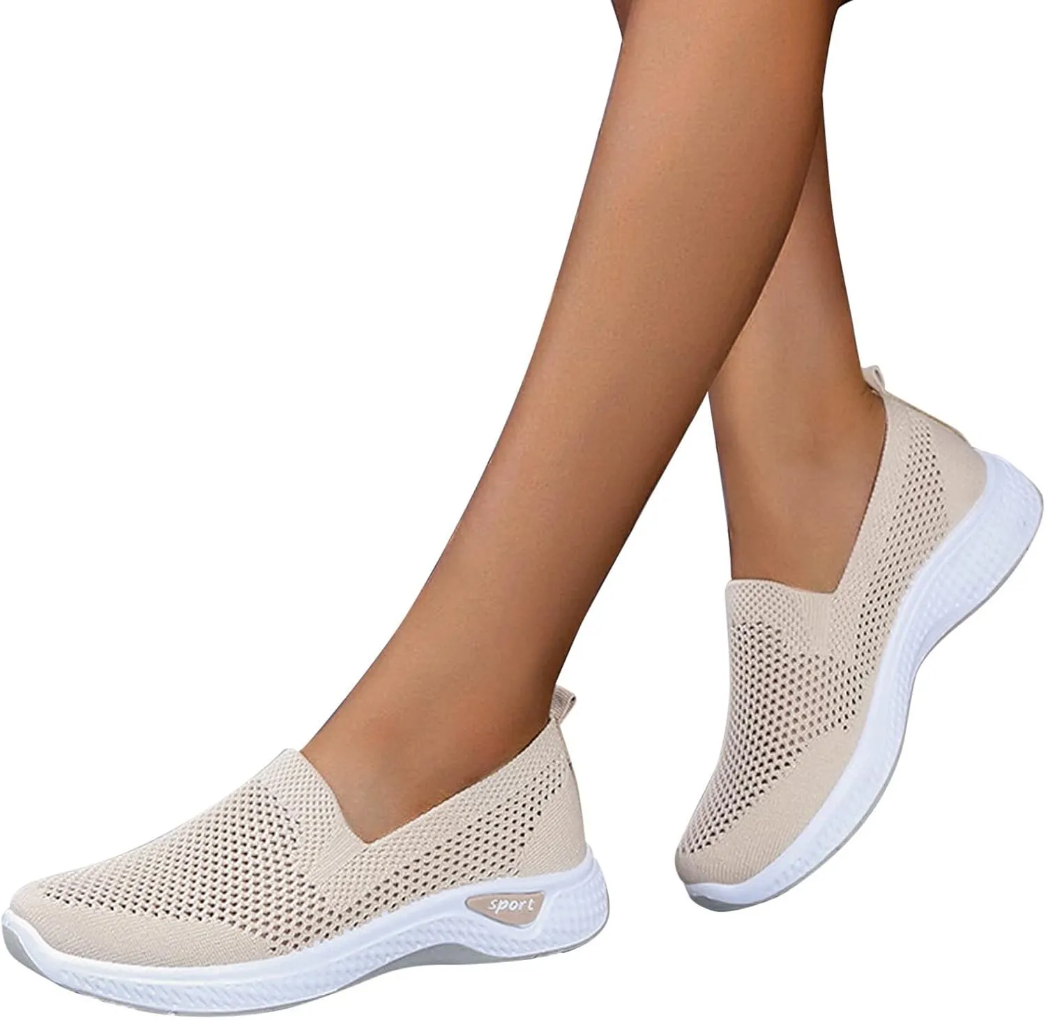 Orthowalk Shoes for Women Orthopedic Arch Support Woven Mesh Breathable Soft Sneakers Slip On Wide Width L𝐨w Heel Lightweight Dress Shoes