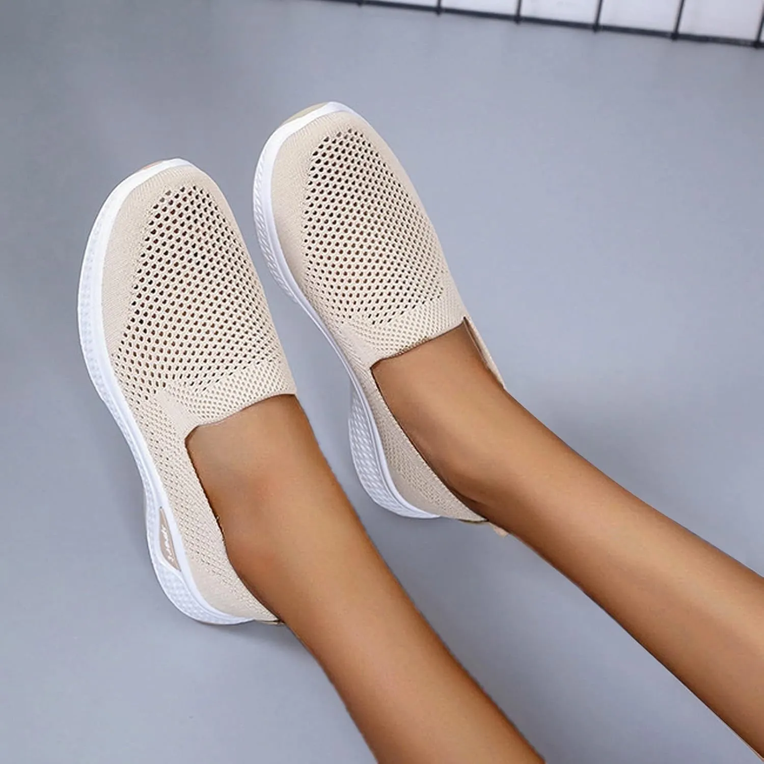 Orthowalk Shoes for Women Orthopedic Arch Support Woven Mesh Breathable Soft Sneakers Slip On Wide Width L𝐨w Heel Lightweight Dress Shoes