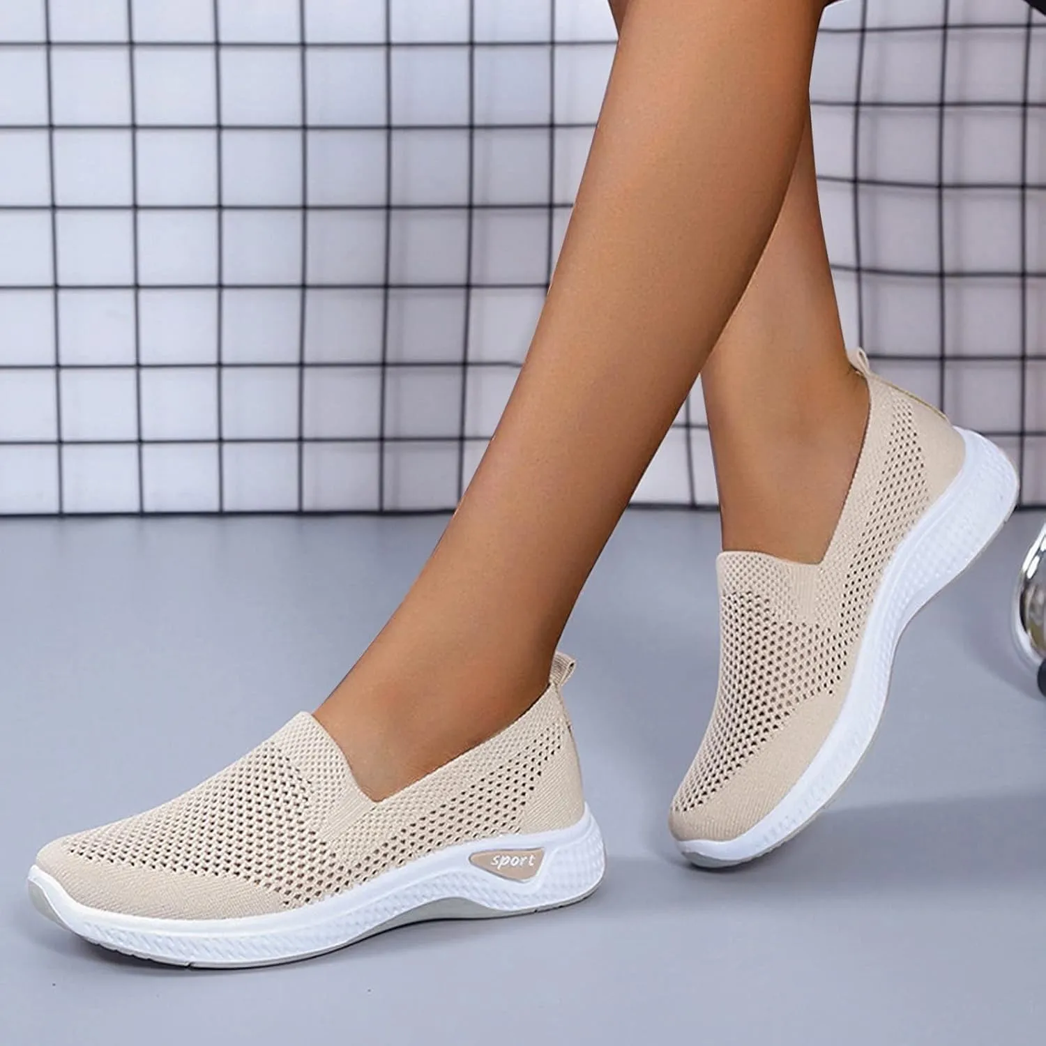 Orthowalk Shoes for Women Orthopedic Arch Support Woven Mesh Breathable Soft Sneakers Slip On Wide Width L𝐨w Heel Lightweight Dress Shoes
