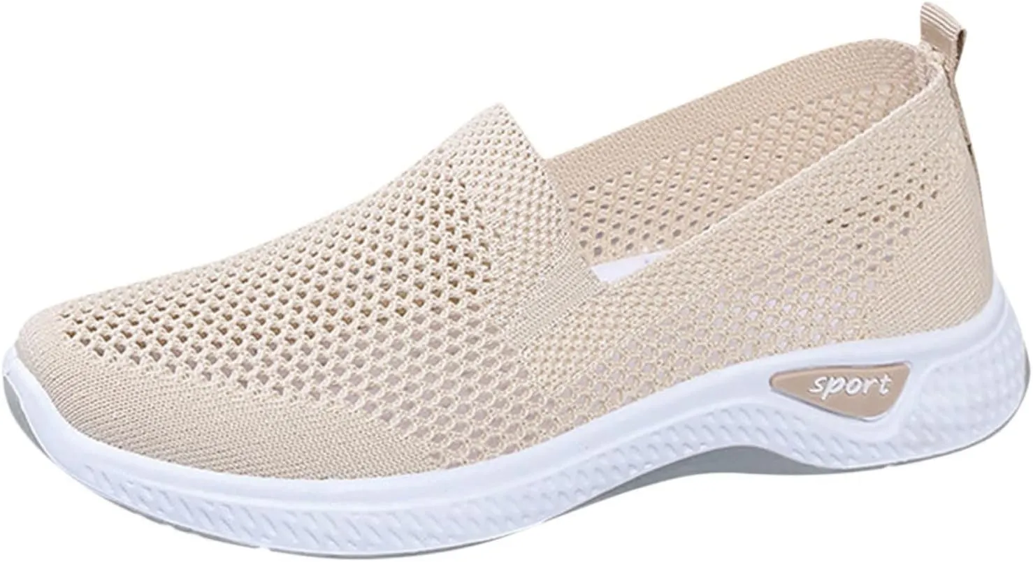 Orthowalk Shoes for Women Orthopedic Arch Support Woven Mesh Breathable Soft Sneakers Slip On Wide Width L𝐨w Heel Lightweight Dress Shoes