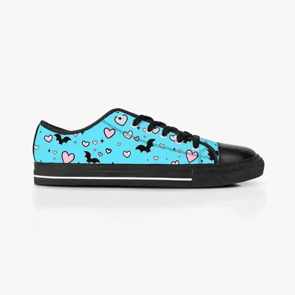 Pastel Goth Bat and Hearts Low Top Canvas Sneakers -In Lavender