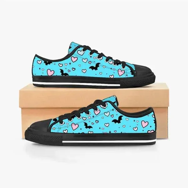 Pastel Goth Bat and Hearts Low Top Canvas Sneakers -In Lavender