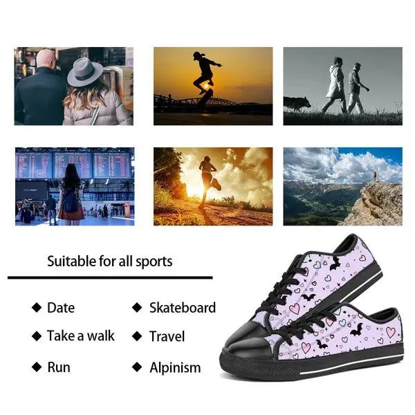 Pastel Goth Bat and Hearts Low Top Canvas Sneakers -In Lavender