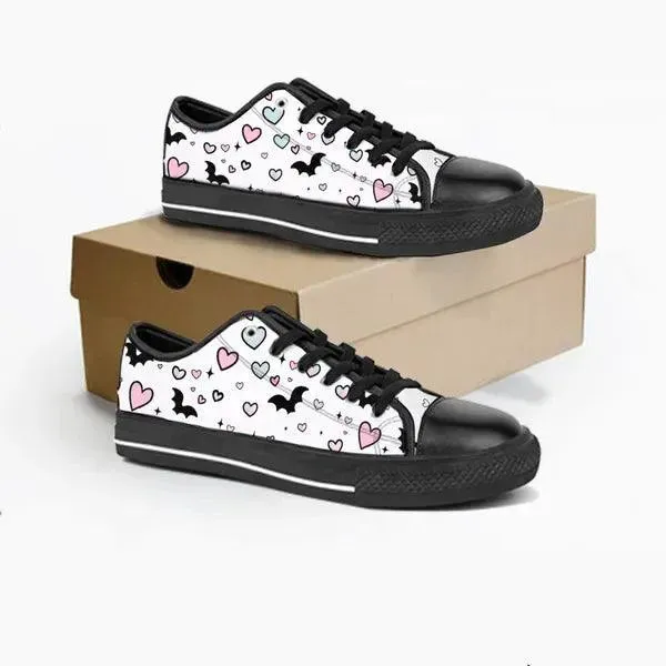 Pastel Goth Bat and Hearts Low Top Canvas Sneakers -In Lavender