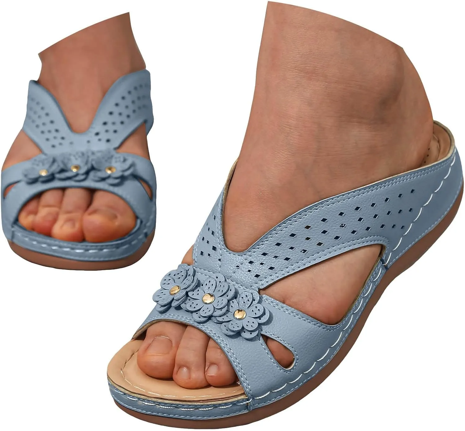 Platform Flip Flops for Women,Orthopedic Sandals for Women Arch Support Walking Sandals Women Dressy Comfortable Slip-On Slippers Summer Casual Slide Wedges Ladies Lightweight Beach Thong Sandals