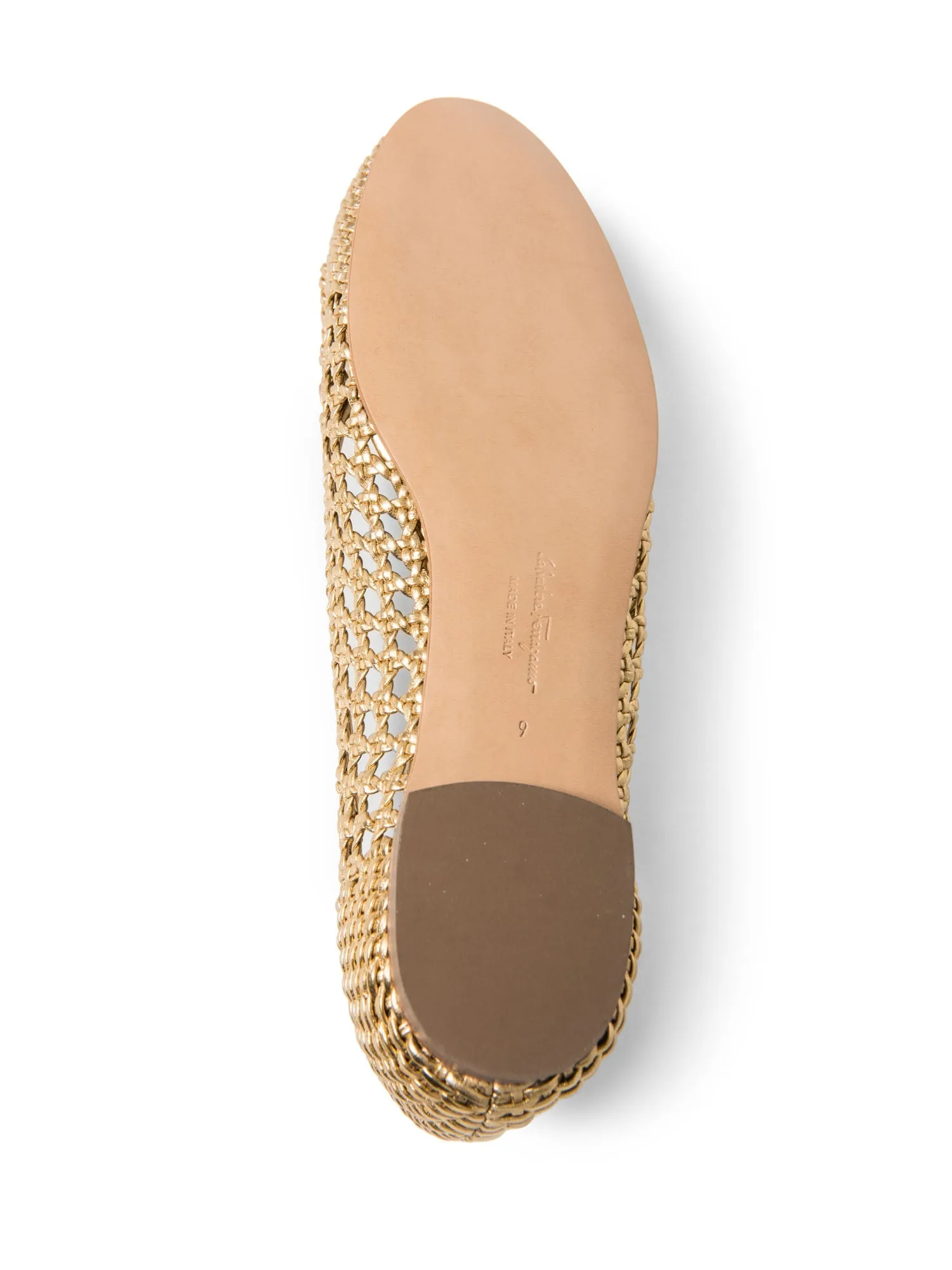 Salvatore Ferragamo Logo Vara Bow Woven Ballet Flats Gold