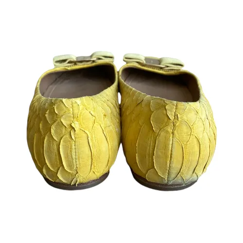SALVATORE FERRAGAMO Yellow Python Suede Varina Ballet Flats, Size 36.5