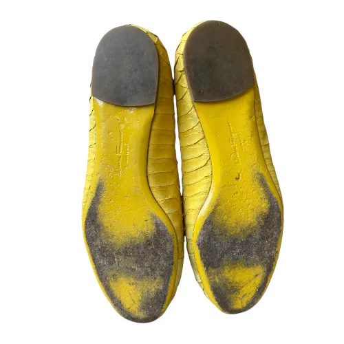 SALVATORE FERRAGAMO Yellow Python Suede Varina Ballet Flats, Size 36.5