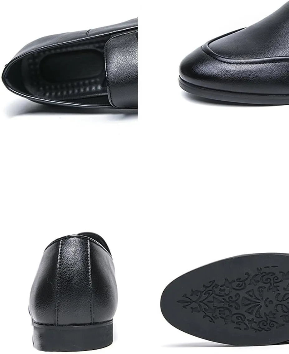 Santimon Mens Classic Slip-On Leather Loafers Comfortable Elastic Formal Dress Shoes for Business, Weddings, and Casual Wear Black 10.5 US