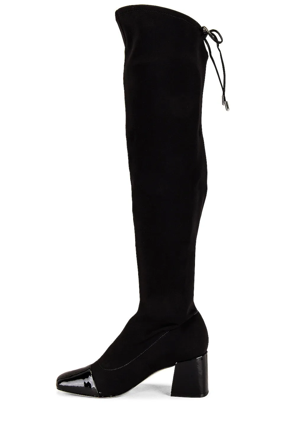 Schutz Tamiris Black Pull On Stretch Fitted Cap Toe Block Heel Tall Stretch Boot