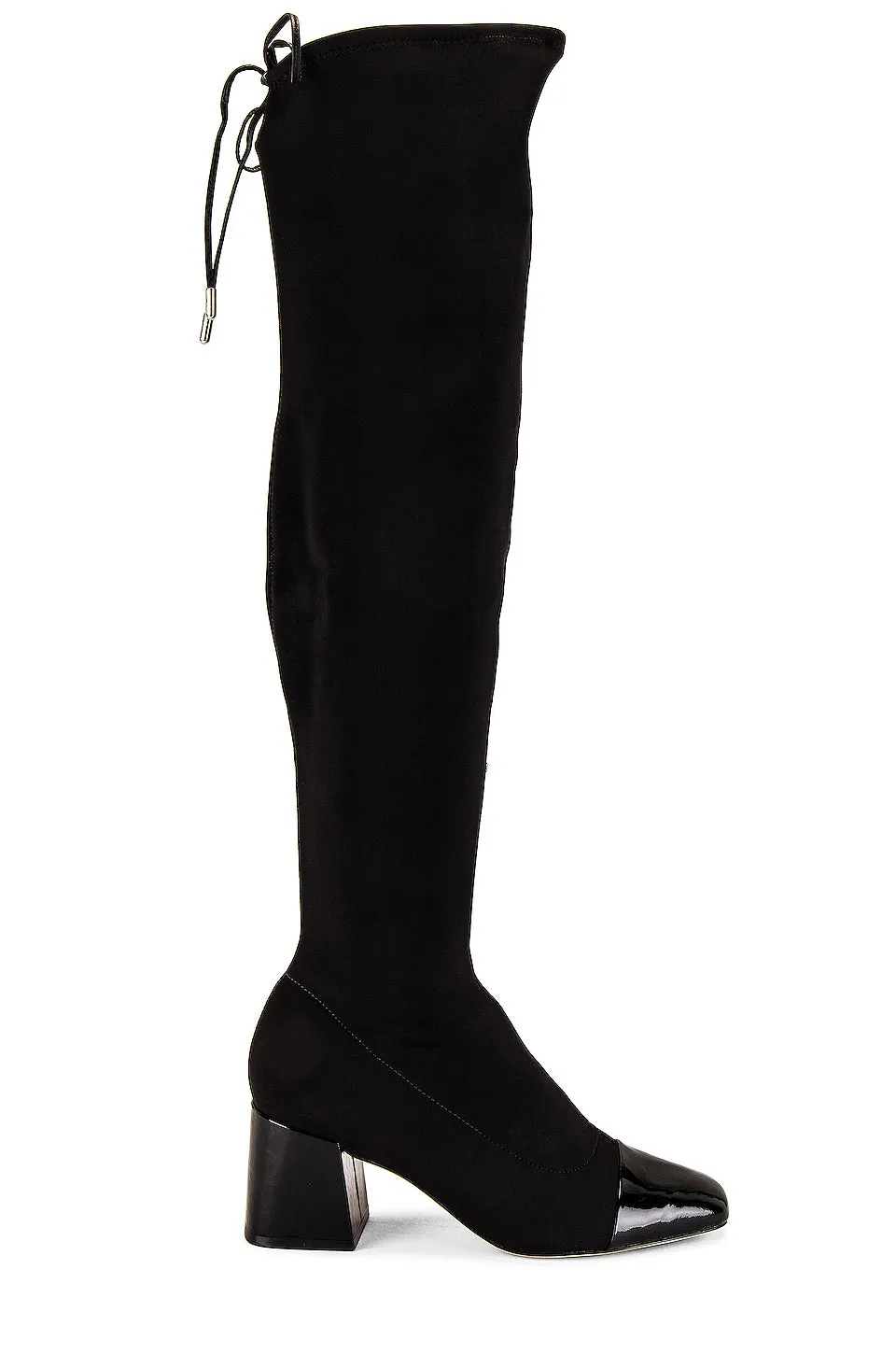 Schutz Tamiris Black Pull On Stretch Fitted Cap Toe Block Heel Tall Stretch Boot