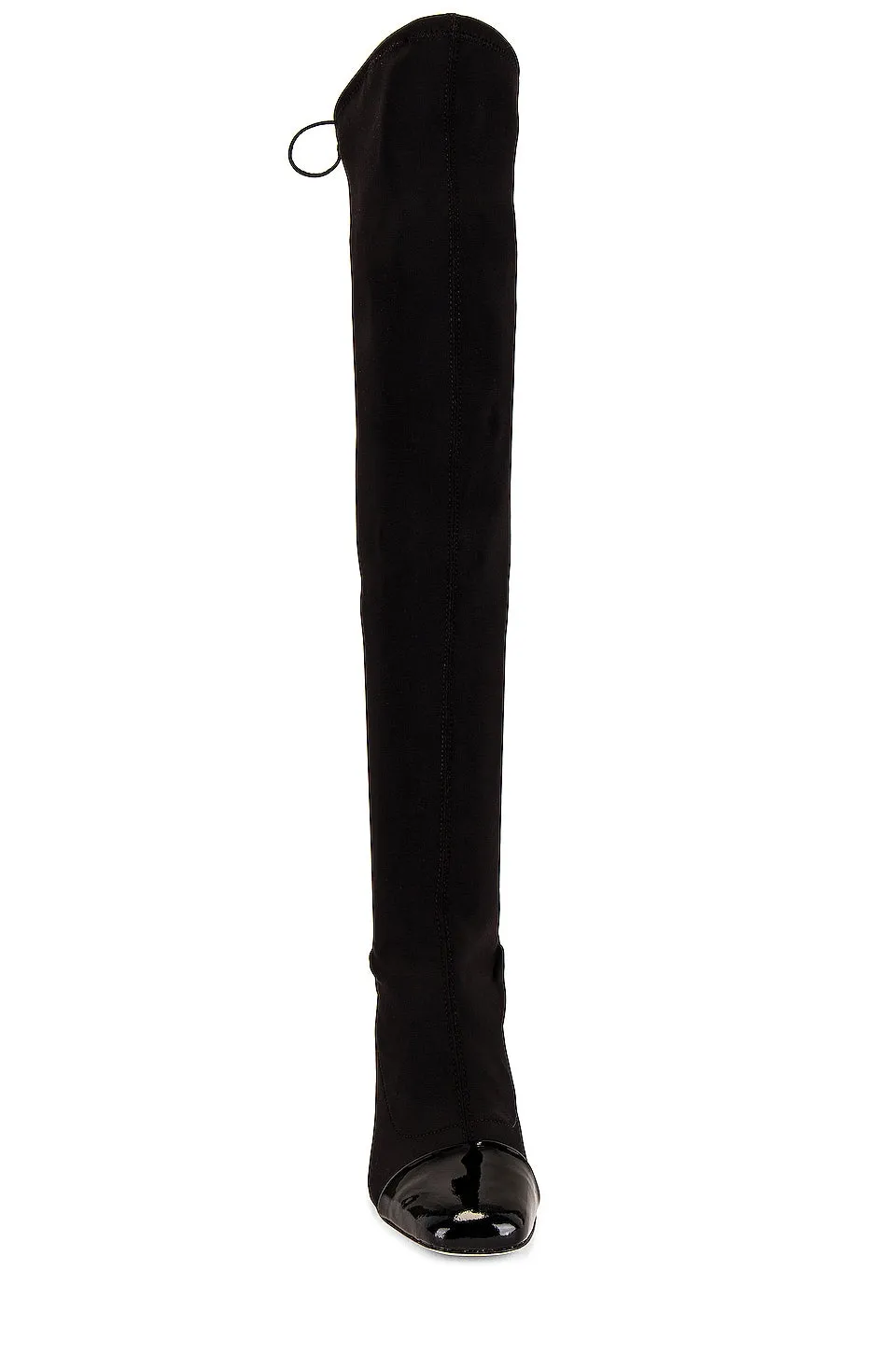 Schutz Tamiris Black Pull On Stretch Fitted Cap Toe Block Heel Tall Stretch Boot