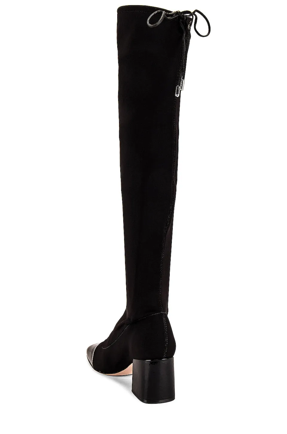 Schutz Tamiris Black Pull On Stretch Fitted Cap Toe Block Heel Tall Stretch Boot