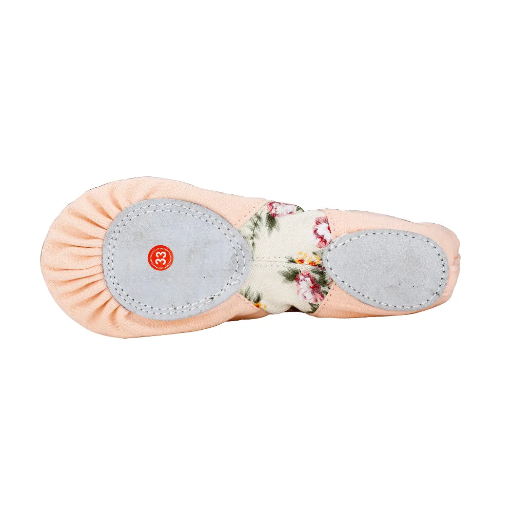 Split Sole Canvas Ballet Shoe Girls Slip on Flower Flats