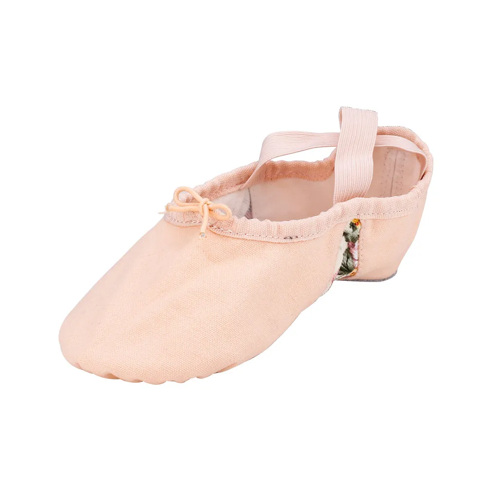 Split Sole Canvas Ballet Shoe Girls Slip on Flower Flats