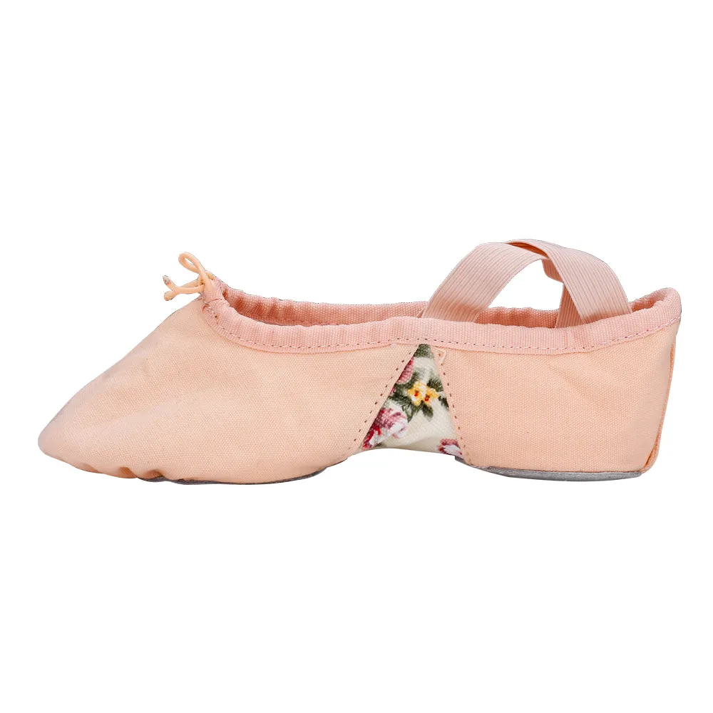 Split Sole Canvas Ballet Shoe Girls Slip on Flower Flats