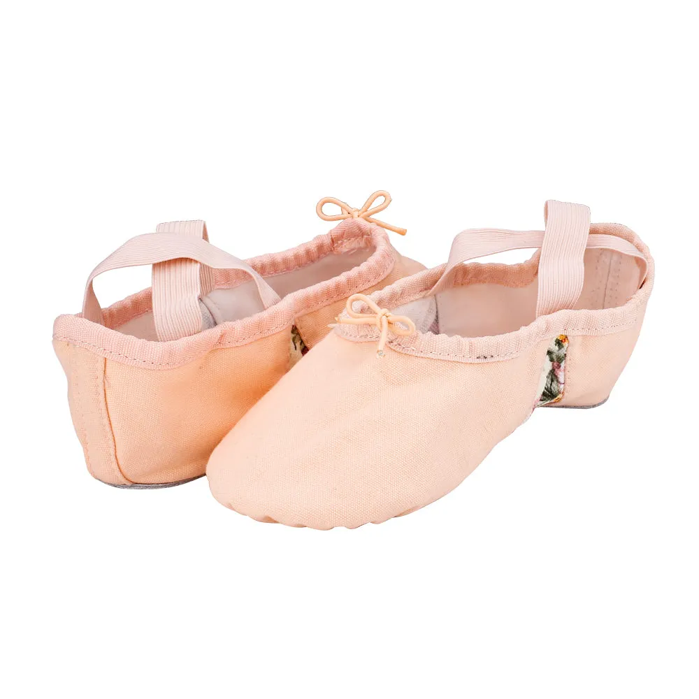 Split Sole Canvas Ballet Shoe Girls Slip on Flower Flats