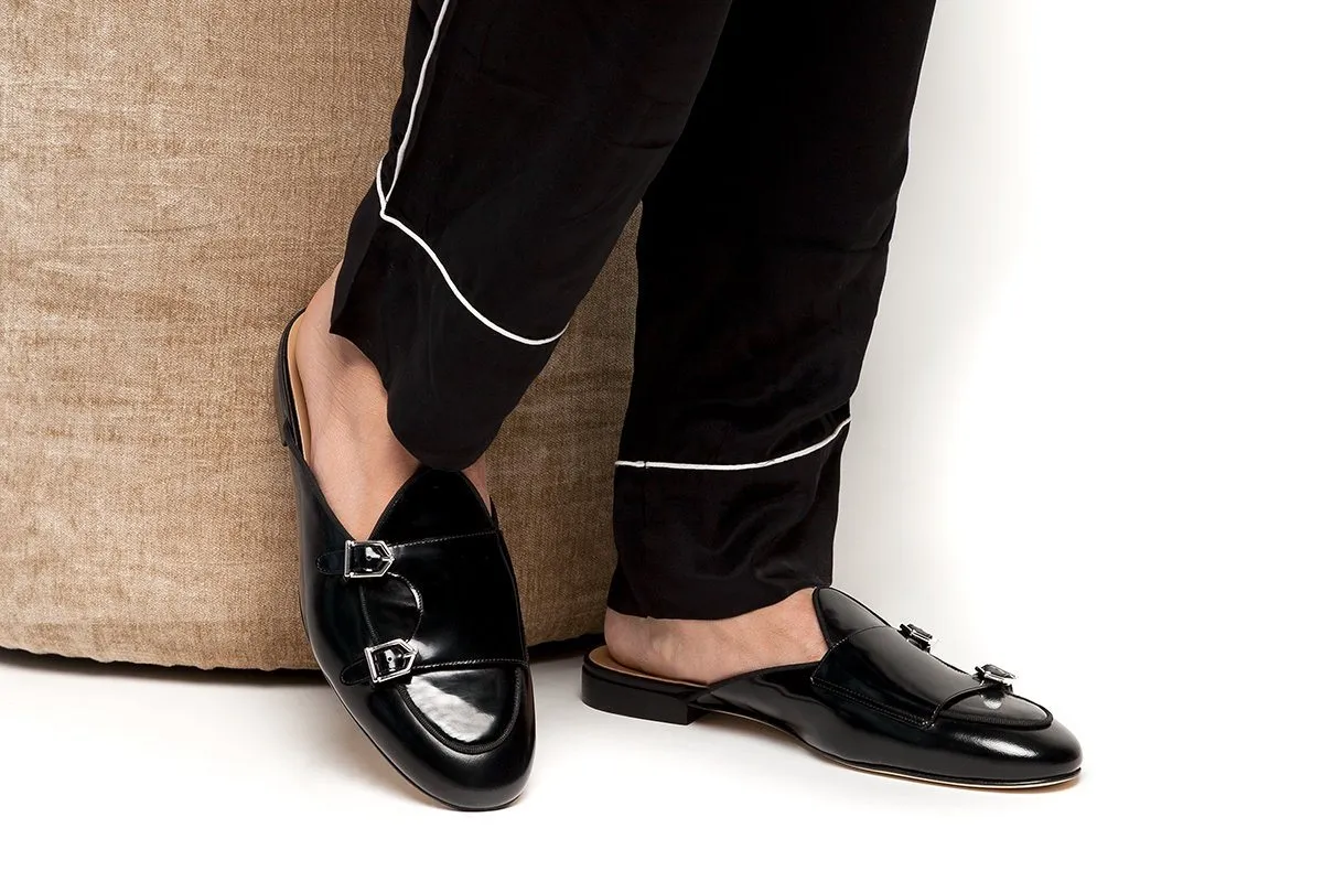 TANGERINE 7 BRUSHED BLACK MULES