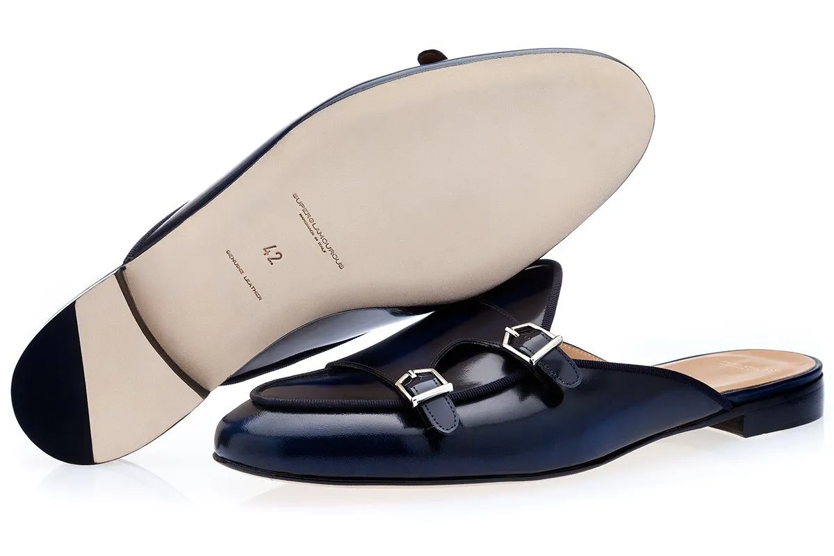 TANGERINE 7 BRUSHED NAVY MULES