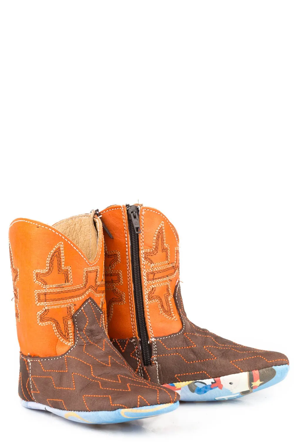 Tin Haul Infants Boys Orange/Brown Leather Lil Horsepower Cowboy Boots