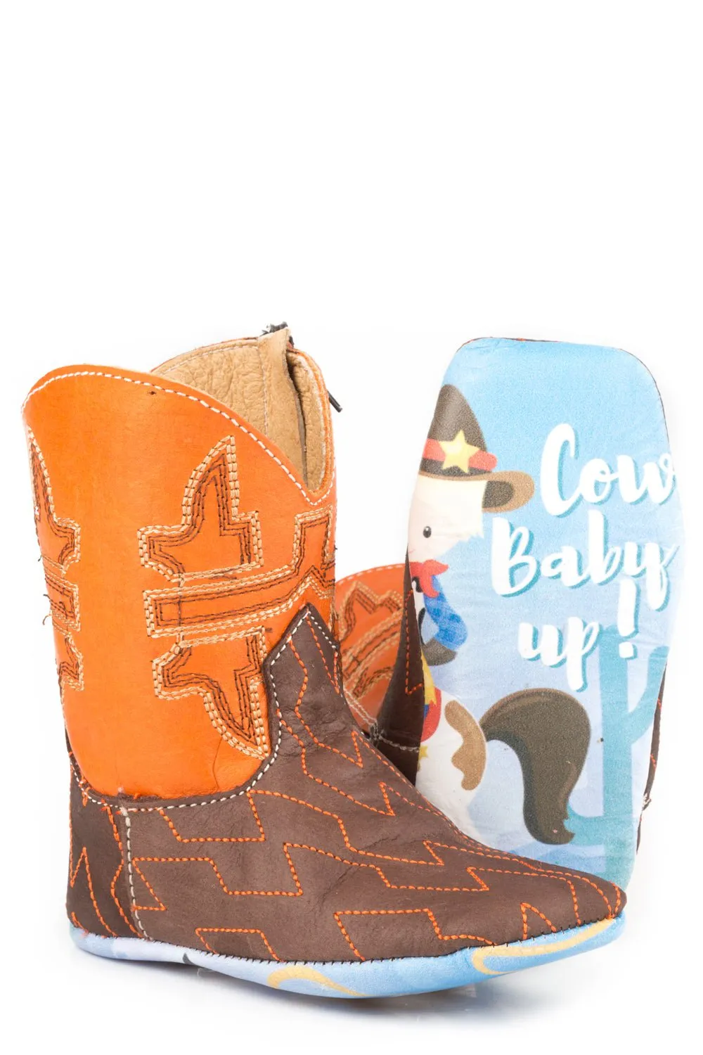 Tin Haul Infants Boys Orange/Brown Leather Lil Horsepower Cowboy Boots