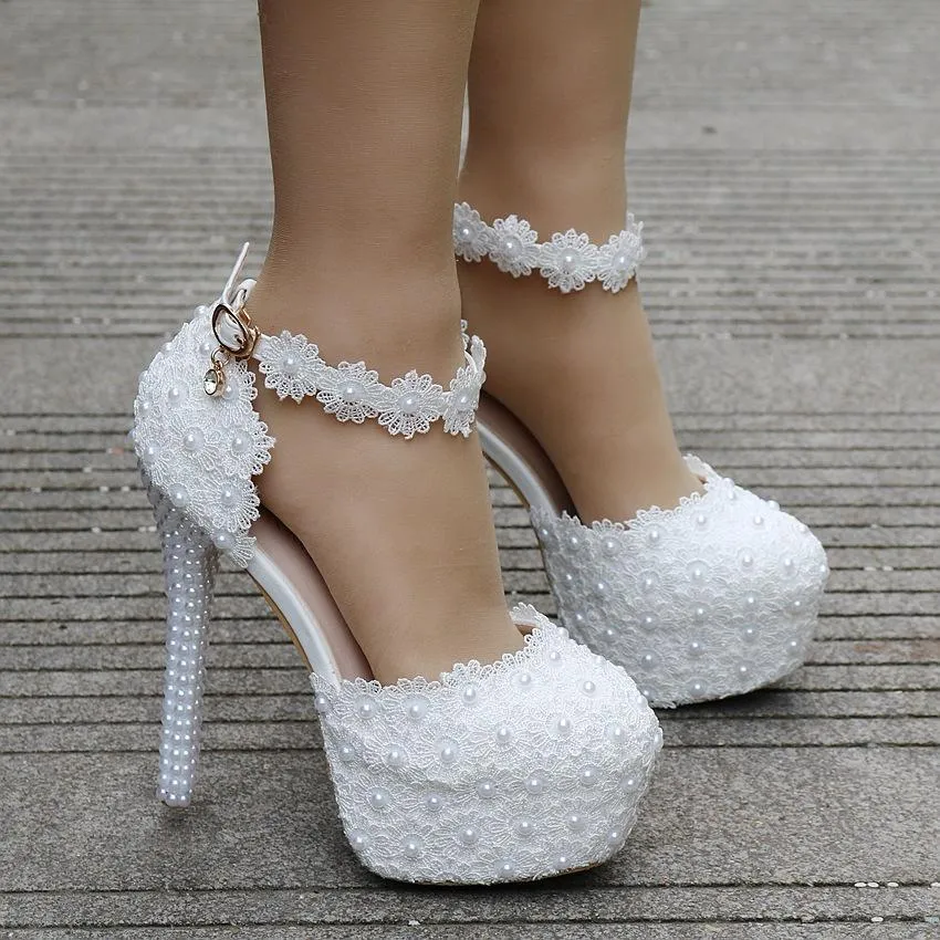 Wedding platform ankle strap stiletto heels