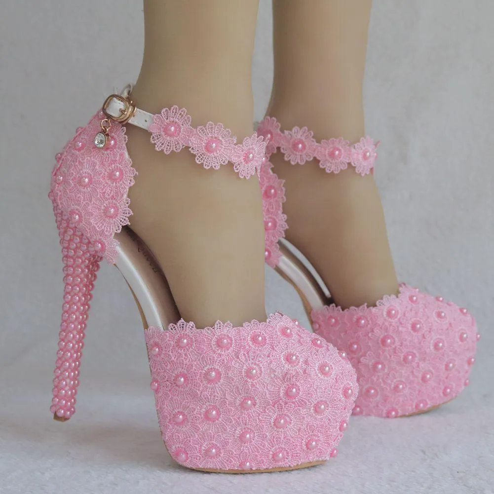 Wedding platform ankle strap stiletto heels