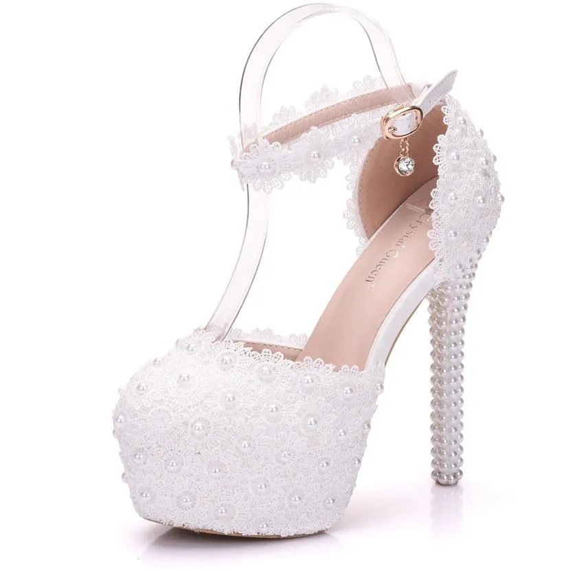 Wedding platform ankle strap stiletto heels