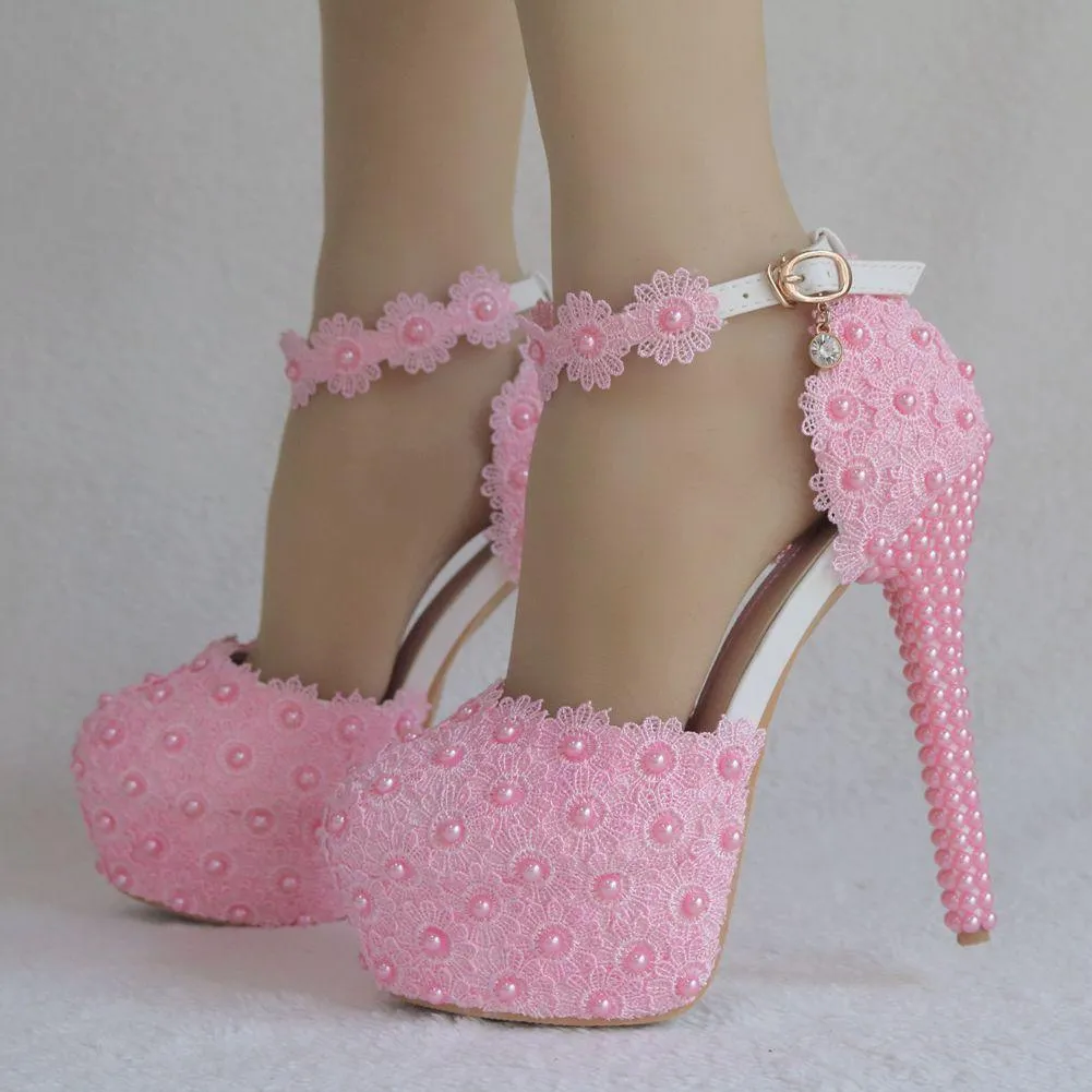 Wedding platform ankle strap stiletto heels
