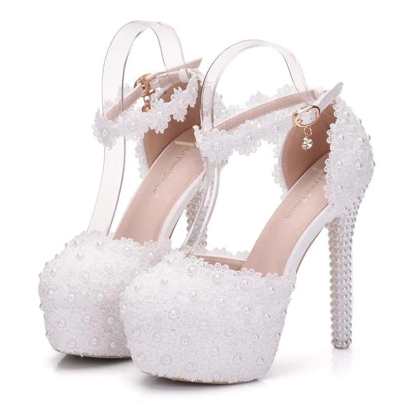 Wedding platform ankle strap stiletto heels