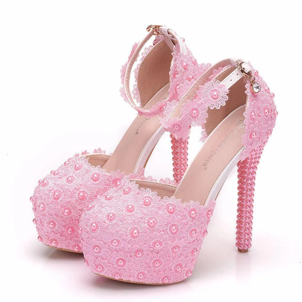Wedding platform ankle strap stiletto heels