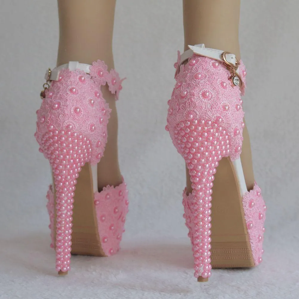 Wedding platform ankle strap stiletto heels