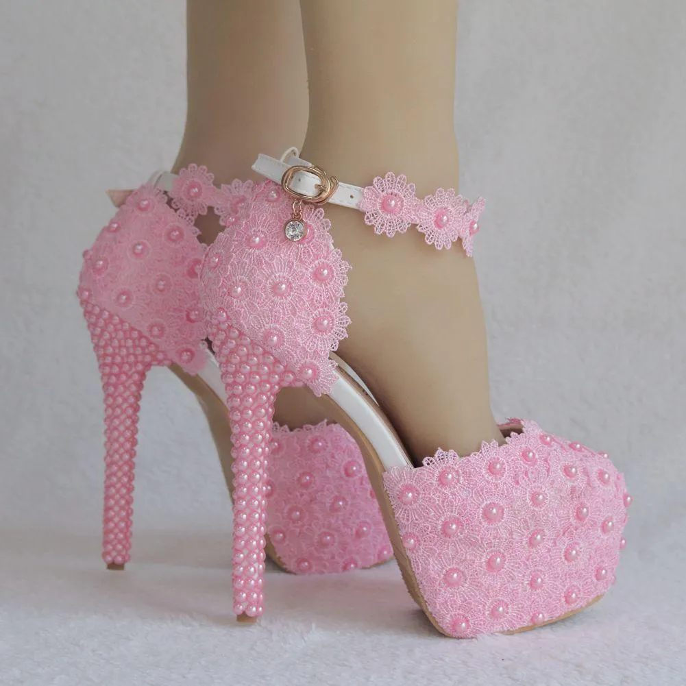 Wedding platform ankle strap stiletto heels