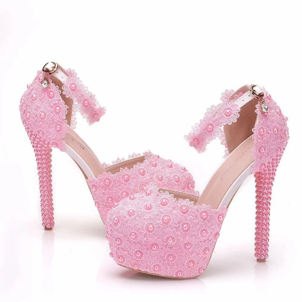 Wedding platform ankle strap stiletto heels