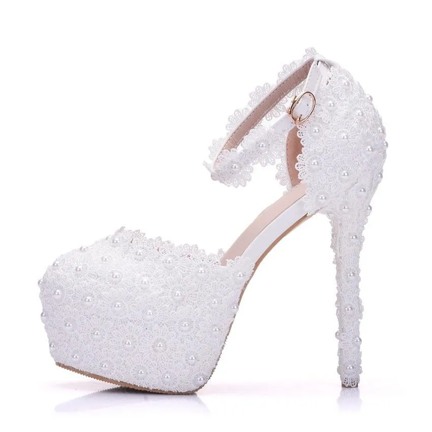 Wedding platform ankle strap stiletto heels