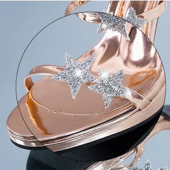 Women open toe star sparkly rhinestone stiletto high heels
