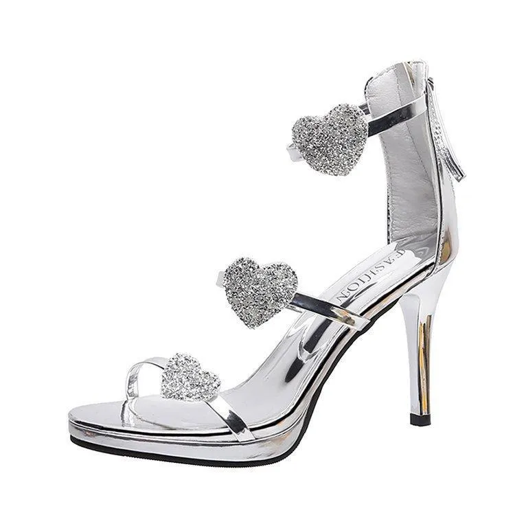 Women open toe star sparkly rhinestone stiletto high heels