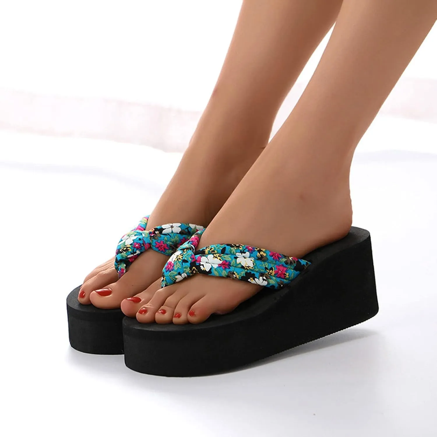 Women Wedge Heel Thick Bottom Floral Flip Flops Beach Flip Flops Fashion Summer Casual Slippers Leopard Sandal