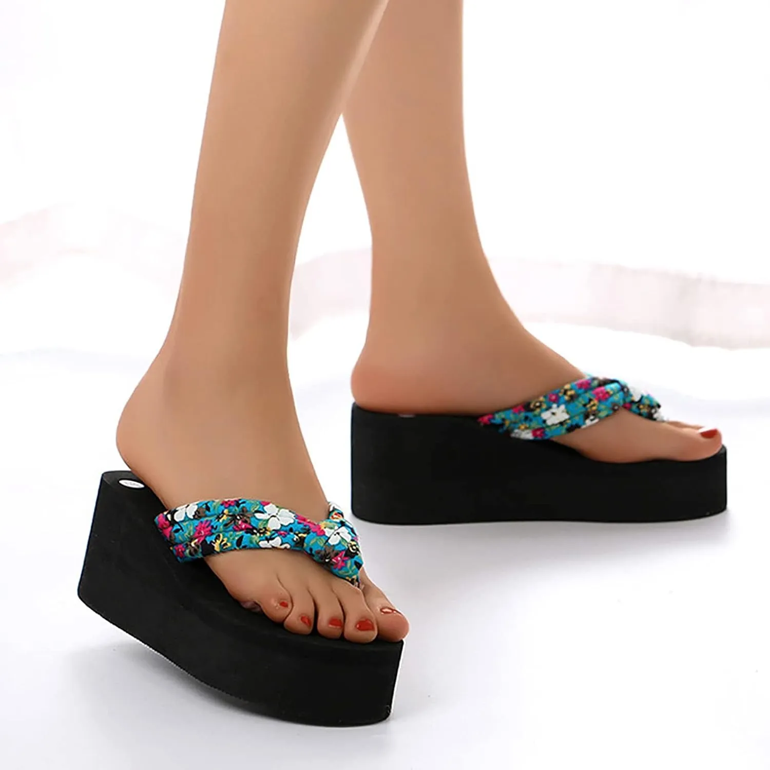 Women Wedge Heel Thick Bottom Floral Flip Flops Beach Flip Flops Fashion Summer Casual Slippers Leopard Sandal
