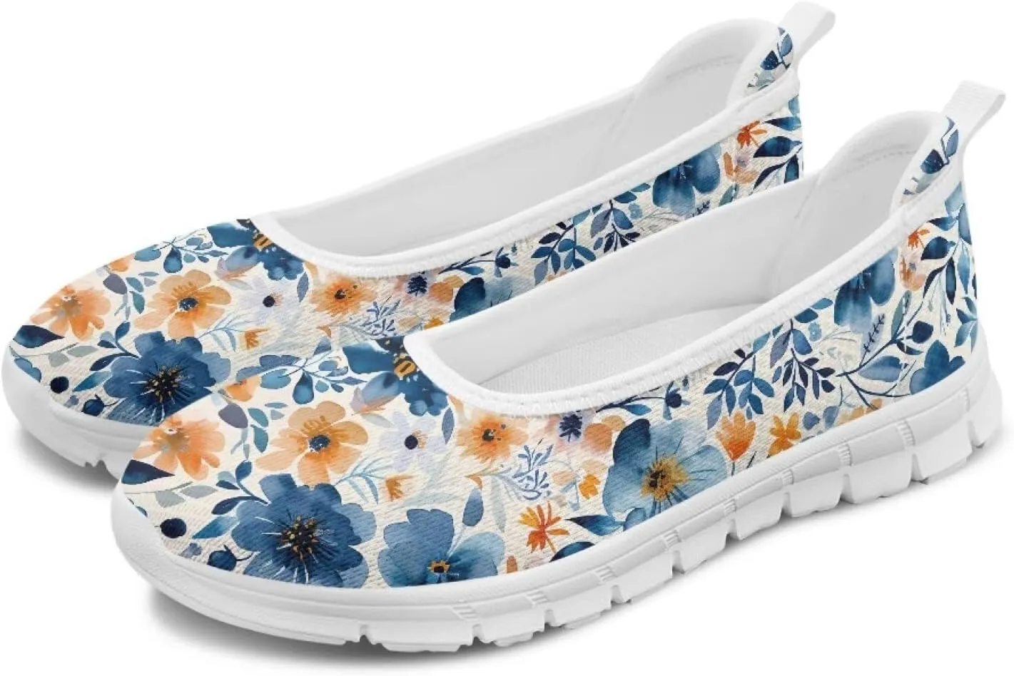 Women's Mesh Flats Shoes Breathable Slip on Shoes Casual Flats Comfortable Walking Shoes White Sole