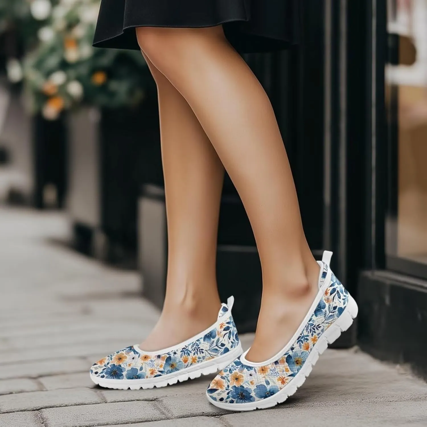 Women's Mesh Flats Shoes Breathable Slip on Shoes Casual Flats Comfortable Walking Shoes White Sole
